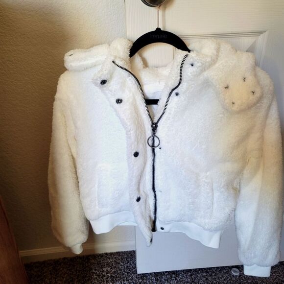 Aéropostale Coat White Sherpa Faux Fur Cropped Jacket Women’s - Size Small NWT - Picture 6 of 11